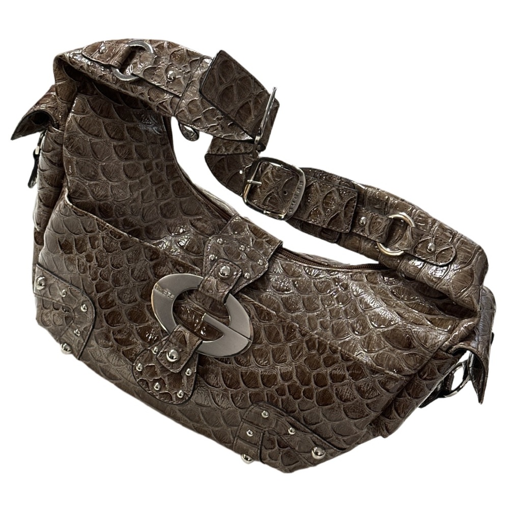 Y2K GUESS brown croc embossed faux leather hobo shoulder purse, like new.